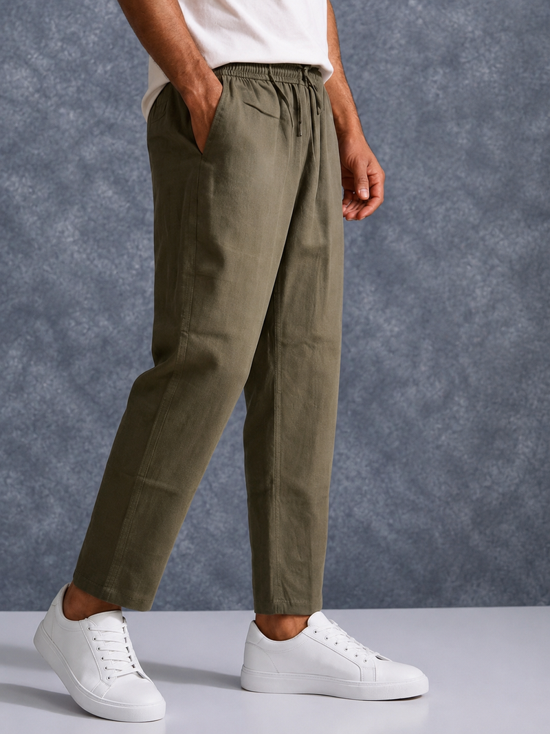 The Lifestyle Co Coffee Brown Solid Linen Relaxed-Fit Trousers