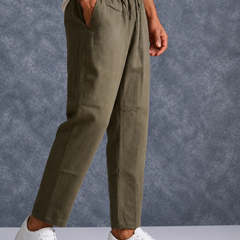 The Lifestyle Co Coffee Brown Solid Linen Relaxed-Fit Trousers