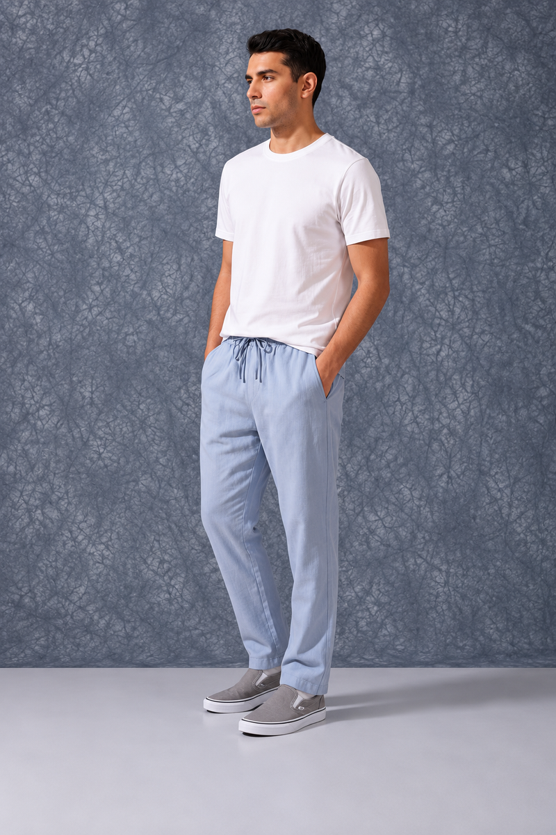 The Lifestyle Co Sky Solid Linen Relaxed-Fit Trousers