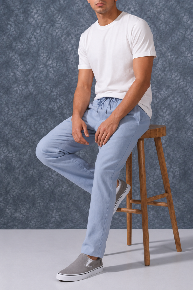 The Lifestyle Co Sky Solid Linen Relaxed-Fit Trousers