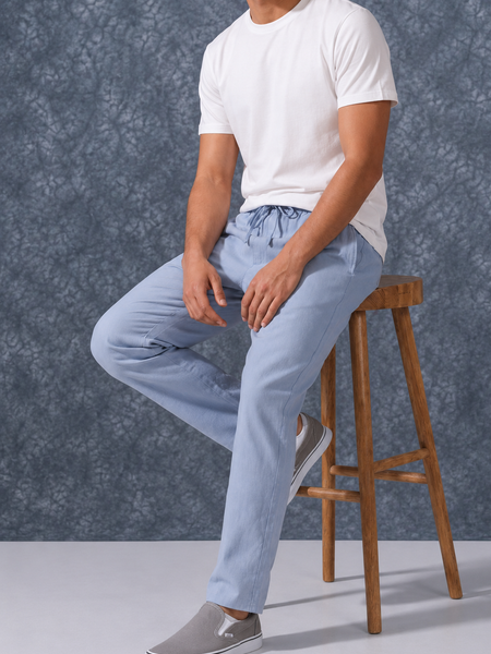 The Lifestyle Co Sky Solid Linen Relaxed-Fit Trousers