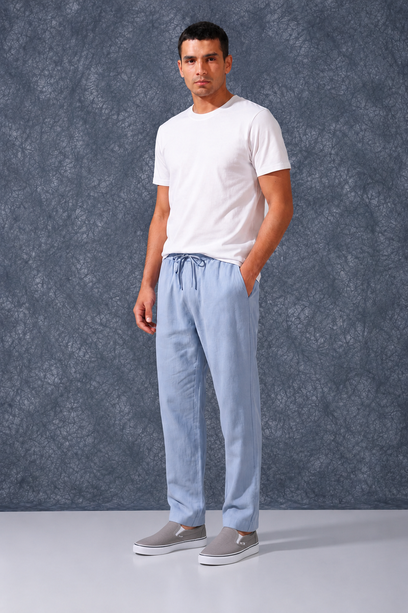 The Lifestyle Co Sky Solid Linen Relaxed-Fit Trousers