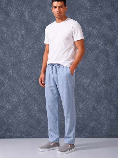 The Lifestyle Co Sky Solid Linen Relaxed-Fit Trousers