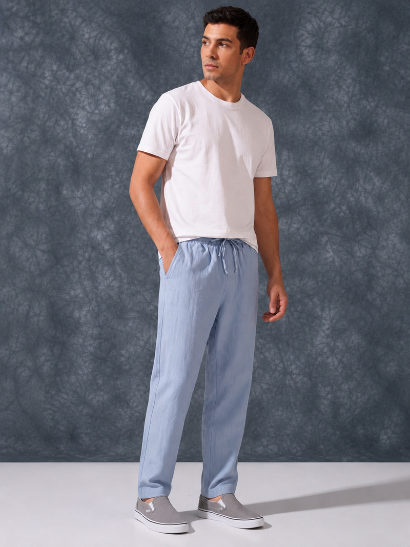 The Lifestyle Co Sky Solid Linen Relaxed-Fit Trousers