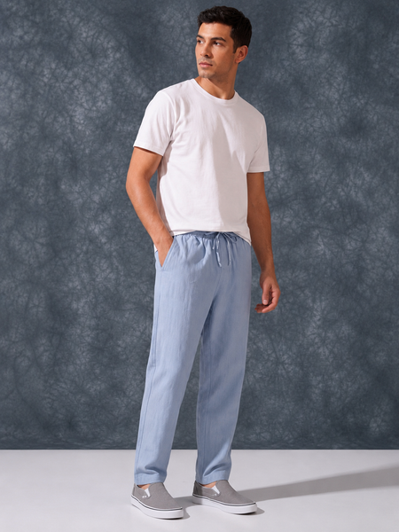 The Lifestyle Co Sky Solid Linen Relaxed-Fit Trousers