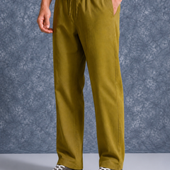 The Lifestyle Co Mehandi Green Linen Relaxed-Fit Regular Trouser