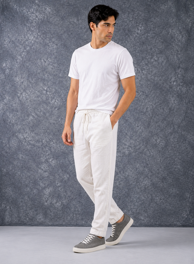 The Lifestyle Co White Solid Linen Relaxed-Fit Trousers