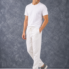 The Lifestyle Co White Solid Linen Relaxed-Fit Trousers