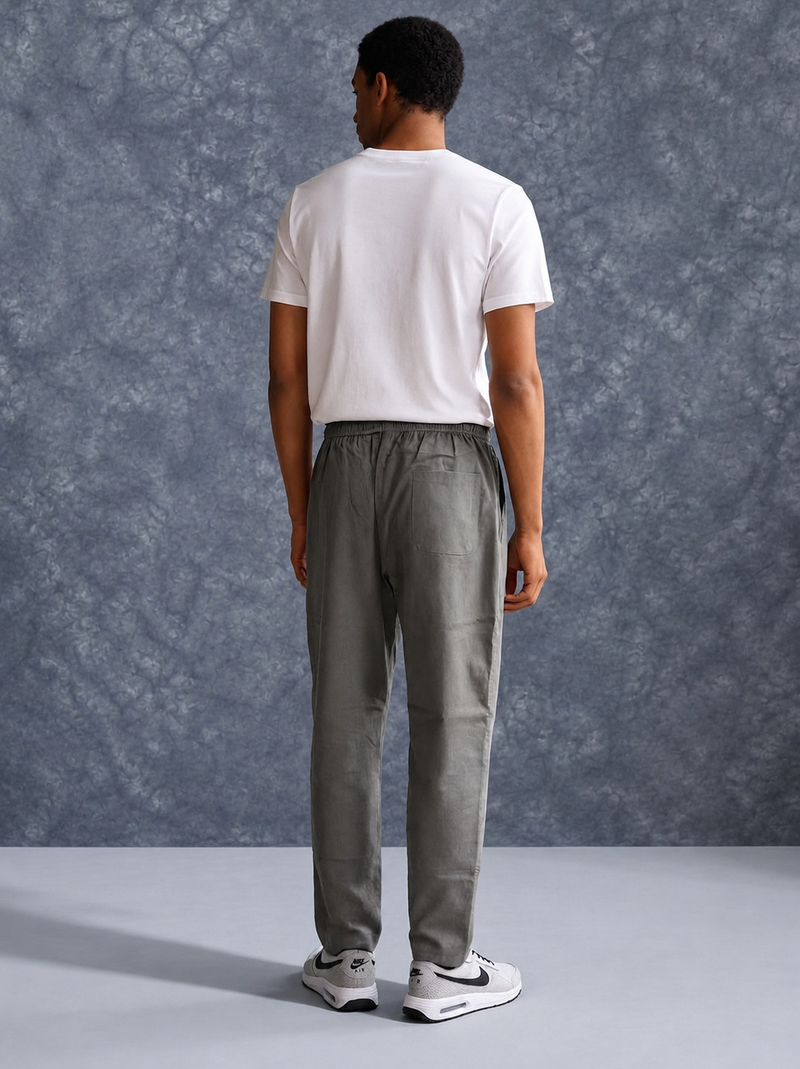 The Lifestyle Co Dark Grey Solid Linen Relaxed-Fit Trousers