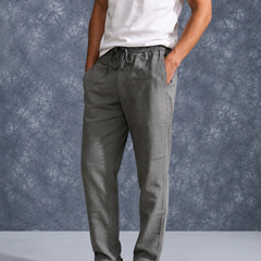 The Lifestyle Co Dark Grey Solid Linen Relaxed-Fit Trousers