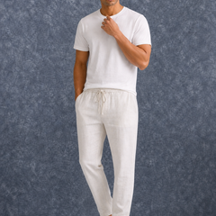 The Lifestyle Co White Solid Linen Relaxed-Fit Trousers
