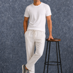 The Lifestyle Co White Solid Linen Relaxed-Fit Trousers