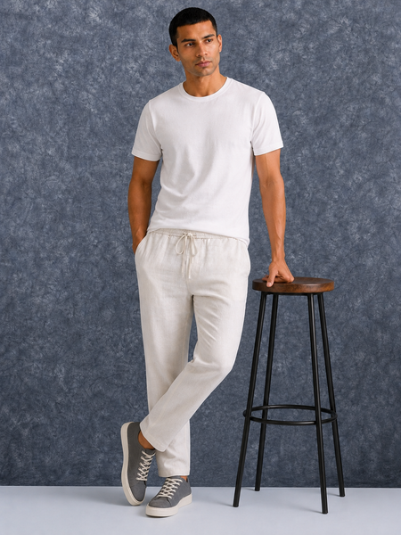 The Lifestyle Co White Solid Linen Relaxed-Fit Trousers