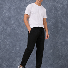 The Lifestyle Co Black Solid Linen Relaxed-Fit Trousers