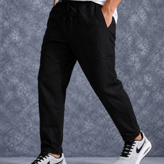 The Lifestyle Co Black Solid Linen Relaxed-Fit Trousers