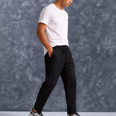 The Lifestyle Co Black Solid Linen Relaxed-Fit Trousers