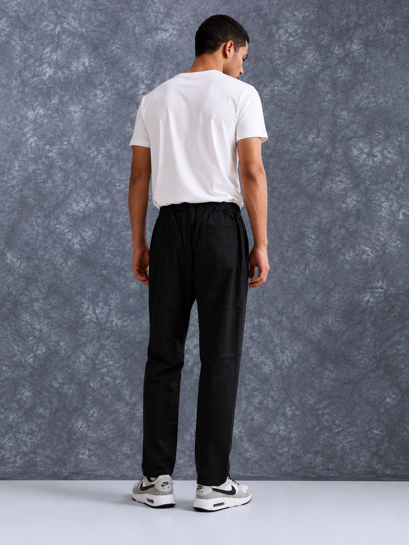 The Lifestyle Co Black Solid Linen Relaxed-Fit Trousers
