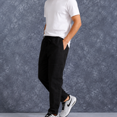 The Lifestyle Co Black Solid Linen Relaxed-Fit Trousers