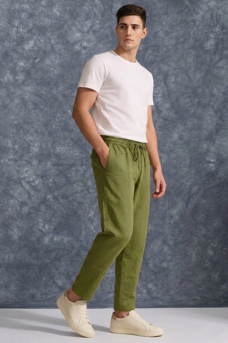 The Lifestyle Co Mint Green Solid Linen Relaxed-Fit Trousers