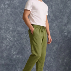The Lifestyle Co Mint Green Solid Linen Relaxed-Fit Trousers