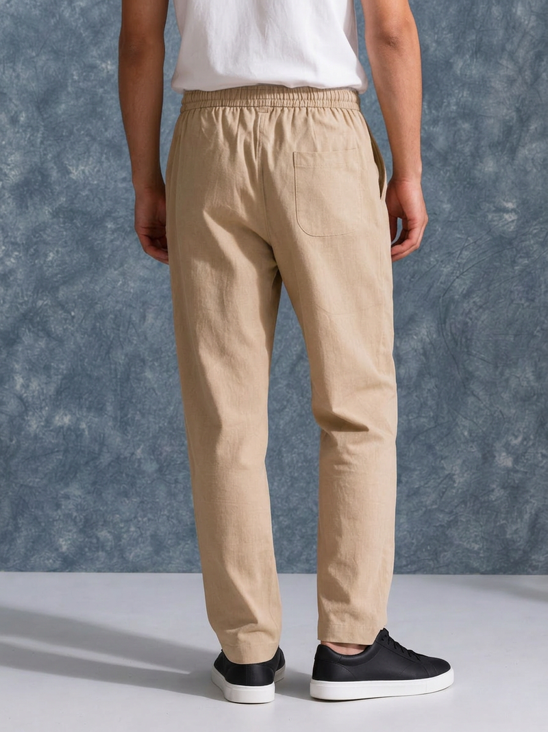 The Lifestyle Co Cream Solid Linen Relaxed-Fit Trousers