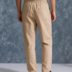 The Lifestyle Co Cream Solid Linen Relaxed-Fit Trousers
