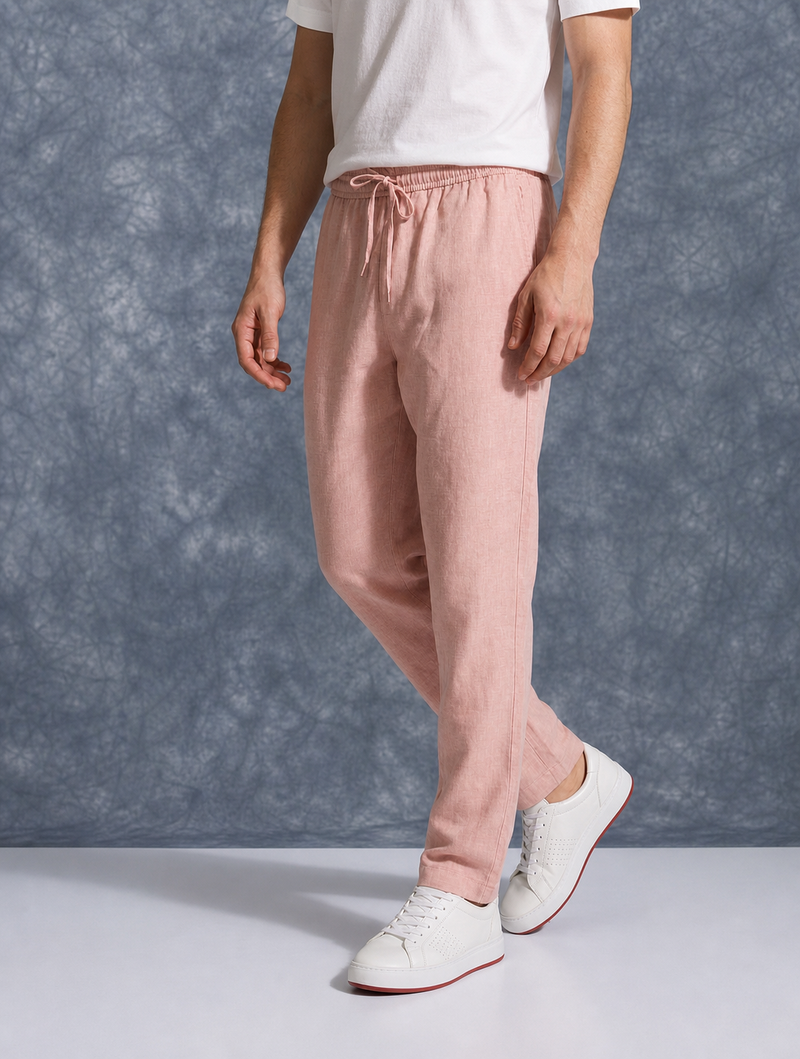 The Lifestyle Co Light Pink Solid Linen Relaxed-Fit Trousers