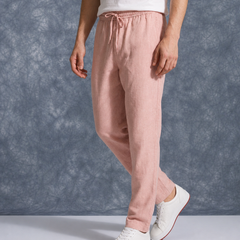 The Lifestyle Co Light Pink Solid Linen Relaxed-Fit Trousers