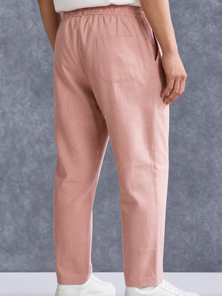 The Lifestyle Co Light Pink Solid Linen Relaxed-Fit Trousers