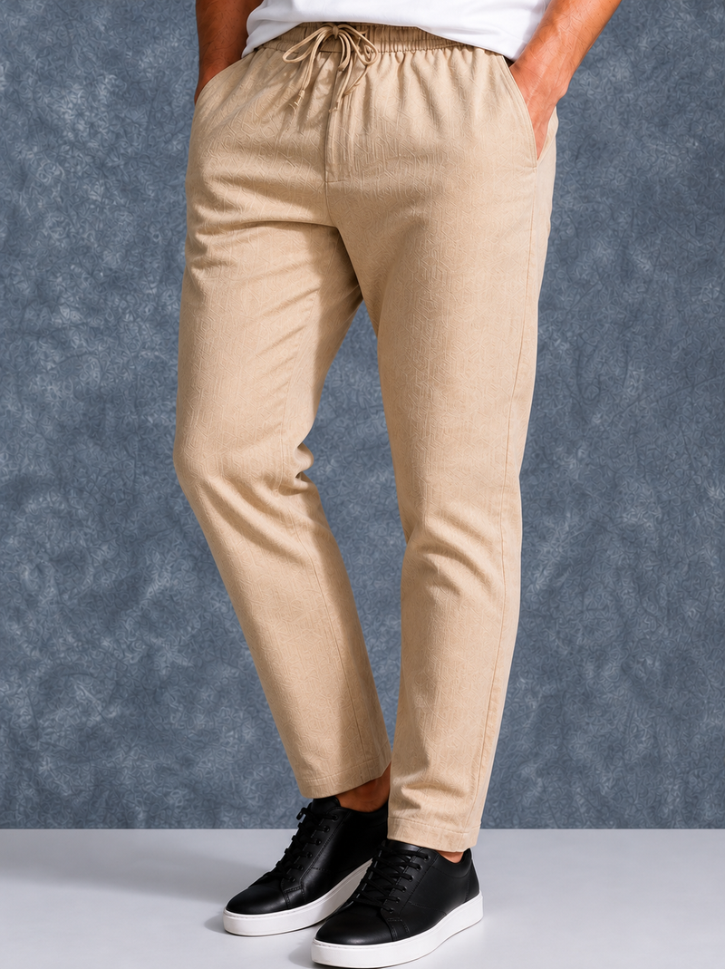 The Lifestyle Co Cream Solid Linen Relaxed-Fit Trousers