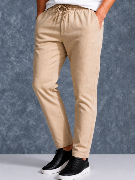 The Lifestyle Co Cream Solid Linen Relaxed-Fit Trousers