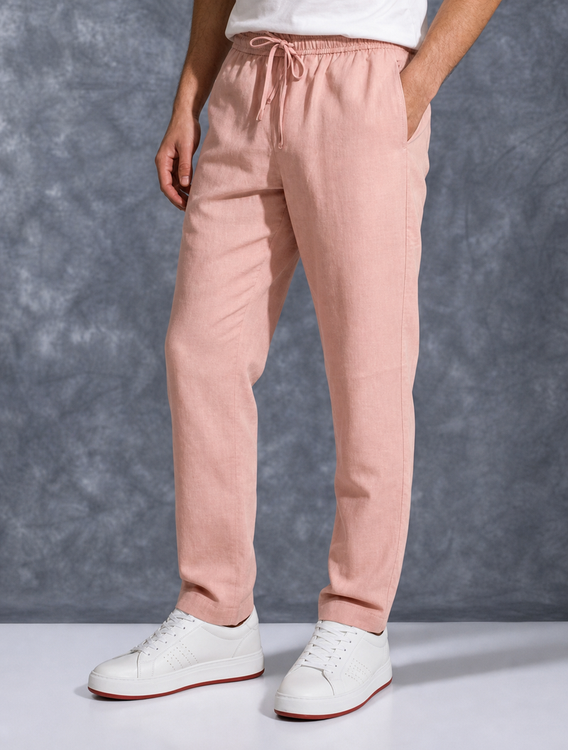 The Lifestyle Co Light Pink Solid Linen Relaxed-Fit Trousers