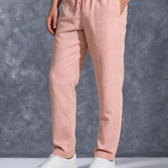 The Lifestyle Co Light Pink Solid Linen Relaxed-Fit Trousers
