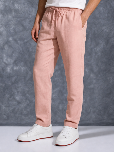 The Lifestyle Co Light Pink Solid Linen Relaxed-Fit Trousers