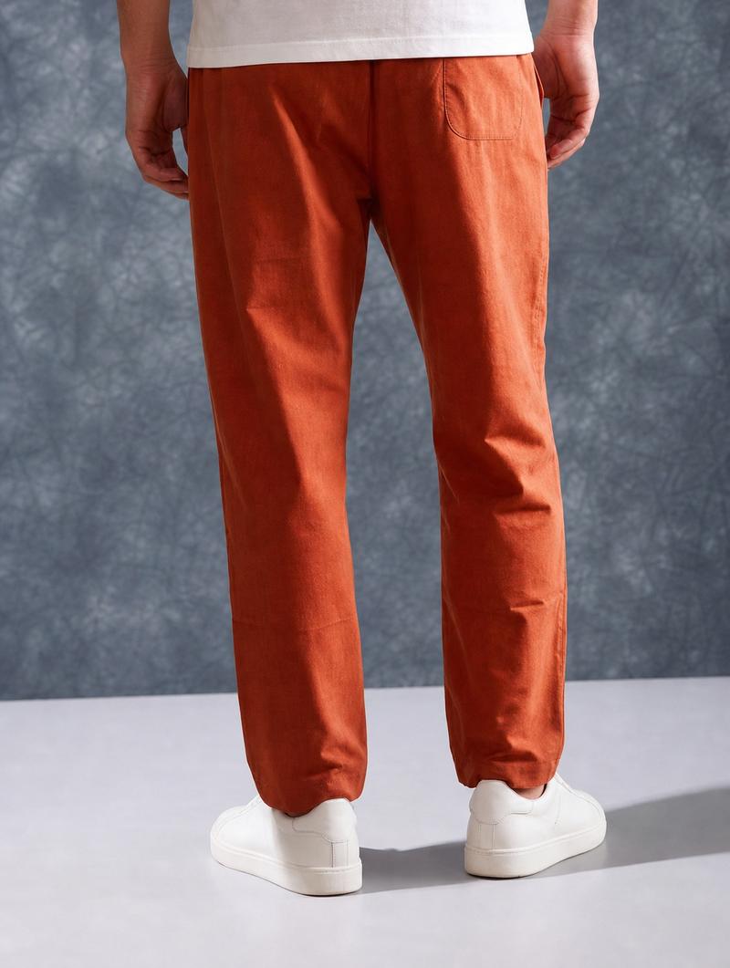 The Lifestyle Co Orange Solid Linen Relaxed-Fit Trousers