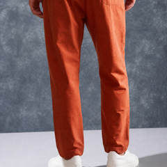 The Lifestyle Co Orange Solid Linen Relaxed-Fit Trousers
