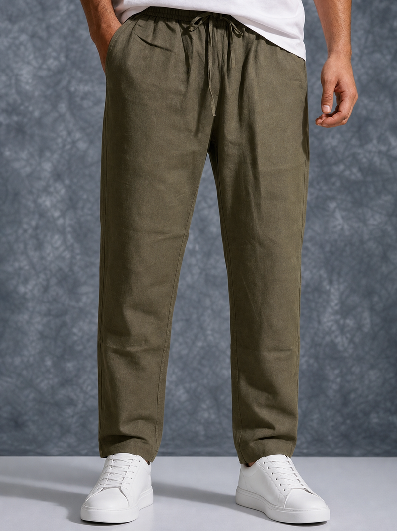 The Lifestyle Co Coffee Brown Solid Linen Relaxed-Fit Trousers