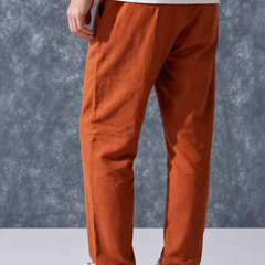 The Lifestyle Co Orange Solid Linen Relaxed-Fit Trousers