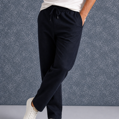 The Lifestyle Co Dark Blue Solid Linen Relaxed-Fit Trousers