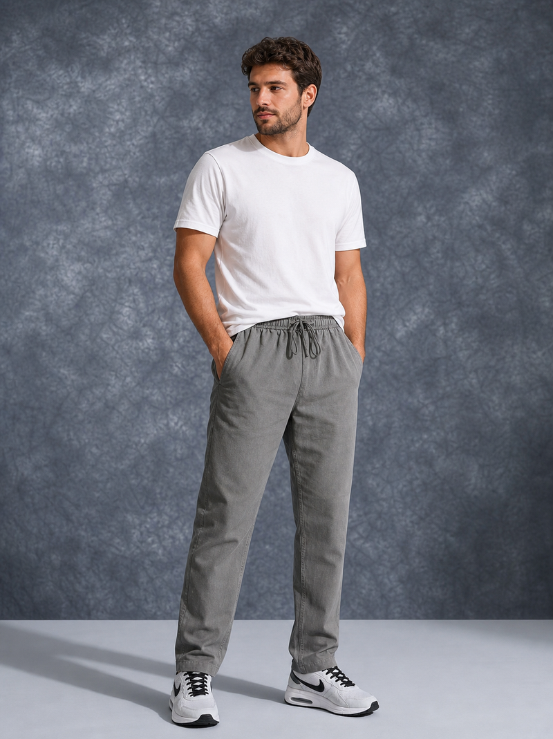The Lifestyle Co Dark Grey Solid Linen Relaxed-Fit Trousers