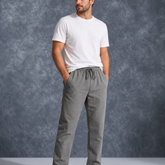 The Lifestyle Co Dark Grey Solid Linen Relaxed-Fit Trousers