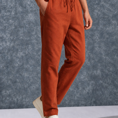 The Lifestyle Co Orange Solid Linen Relaxed-Fit Trousers