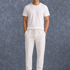 The Lifestyle Co White Solid Linen Relaxed-Fit Trousers