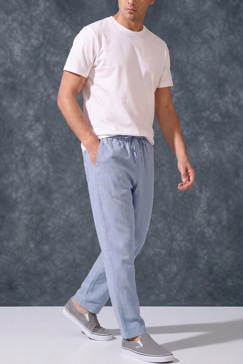 The Lifestyle Co Sky Solid Linen Relaxed-Fit Trousers