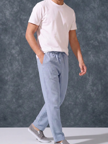 The Lifestyle Co Sky Solid Linen Relaxed-Fit Trousers