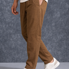 The Lifestyle Co Brown Solid Linen Relaxed-Fit Trousers