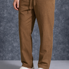 The Lifestyle Co Brown Solid Linen Relaxed-Fit Trousers