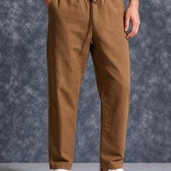 The Lifestyle Co Brown Solid Linen Relaxed-Fit Trousers