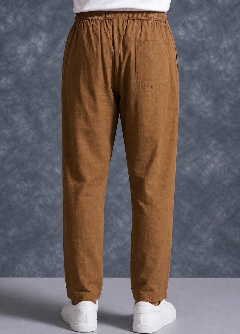 The Lifestyle Co Brown Solid Linen Relaxed-Fit Trousers