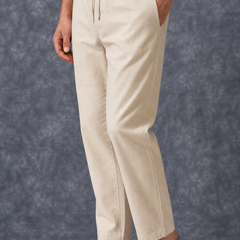 The Lifestyle Co Off White Solid Linen Relaxed-Fit Trousers